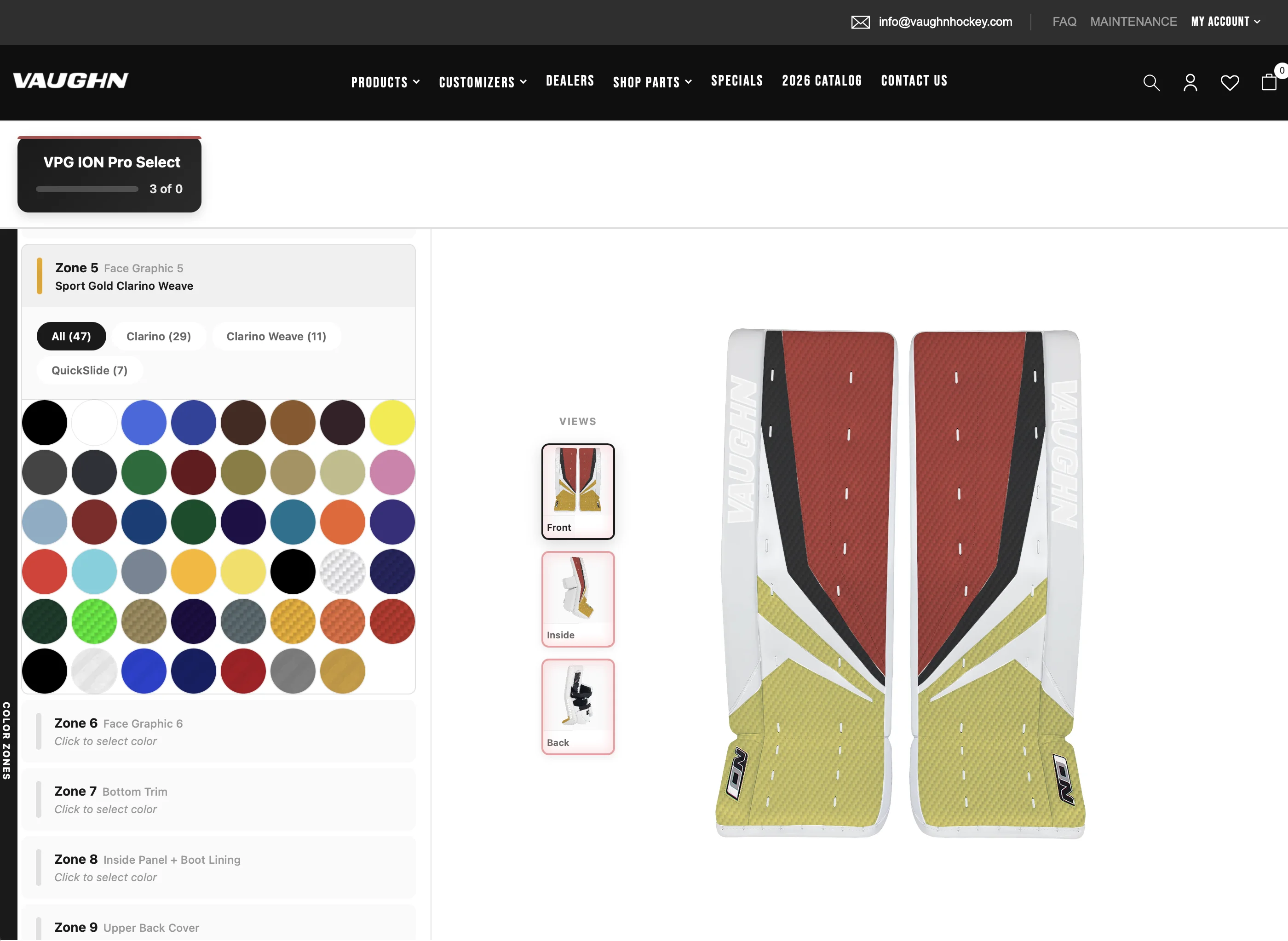 Vaughn Hockey product customizer interface