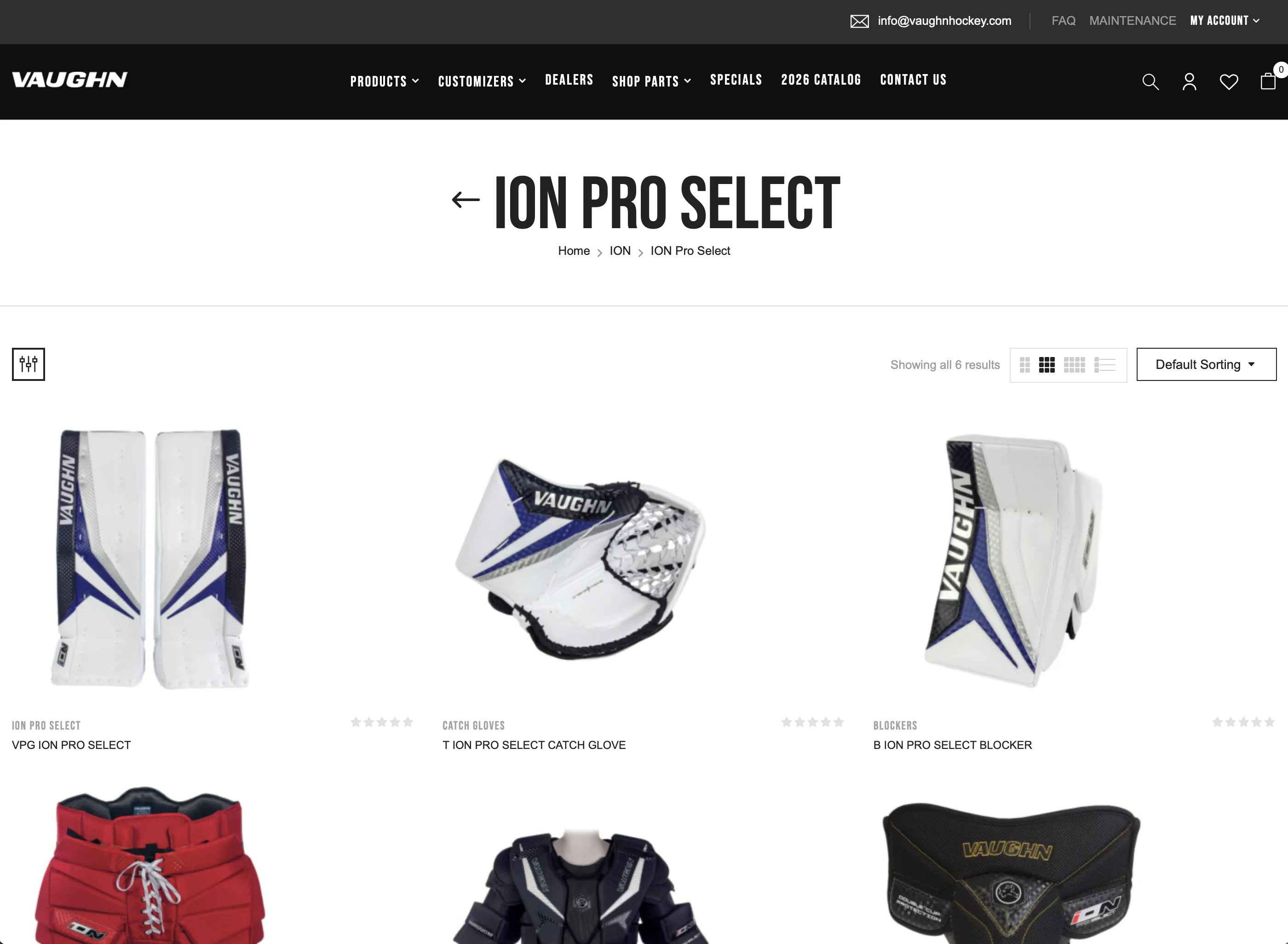 Vaughn Hockey product line page