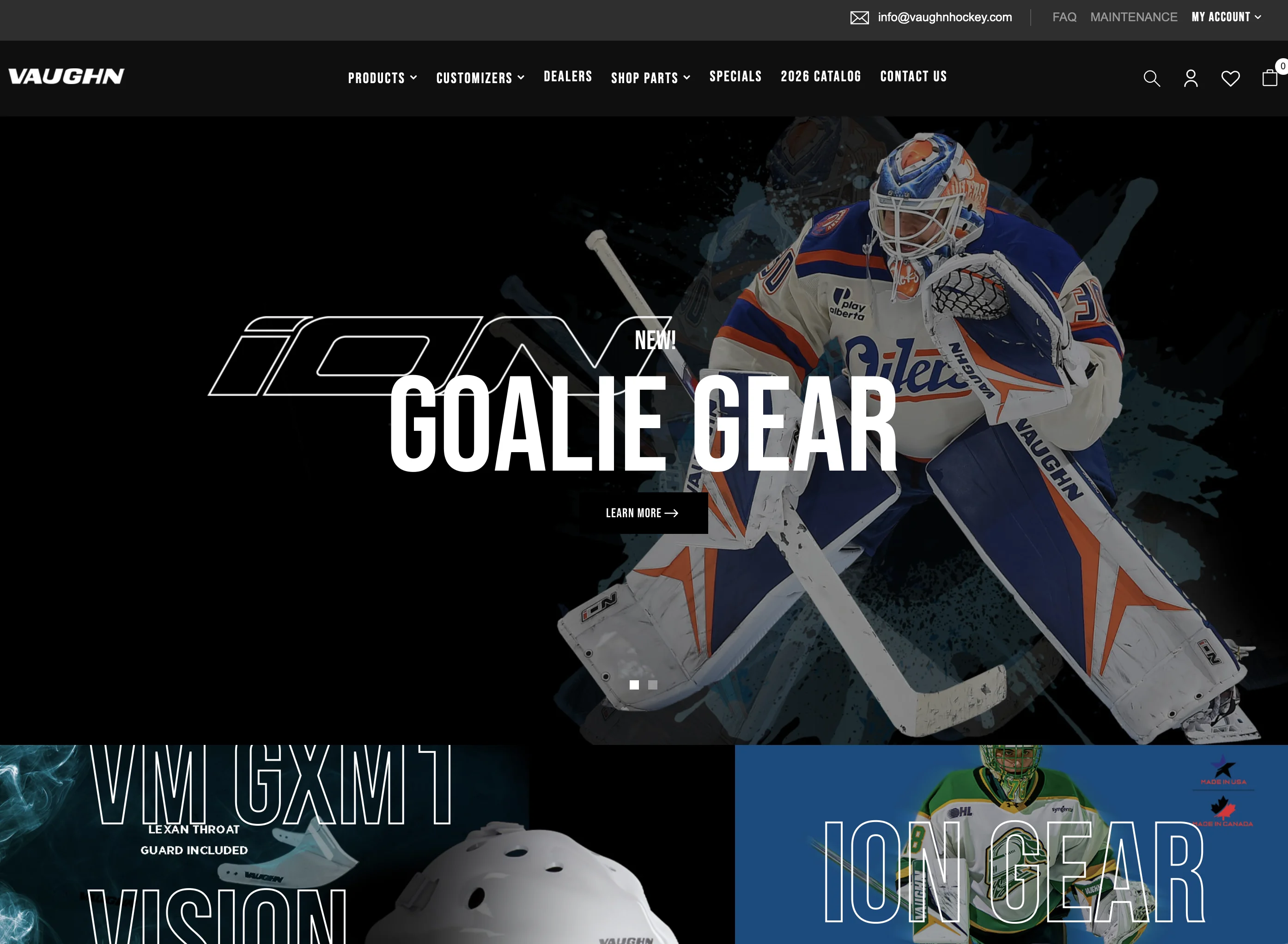Vaughn Hockey homepage redesign